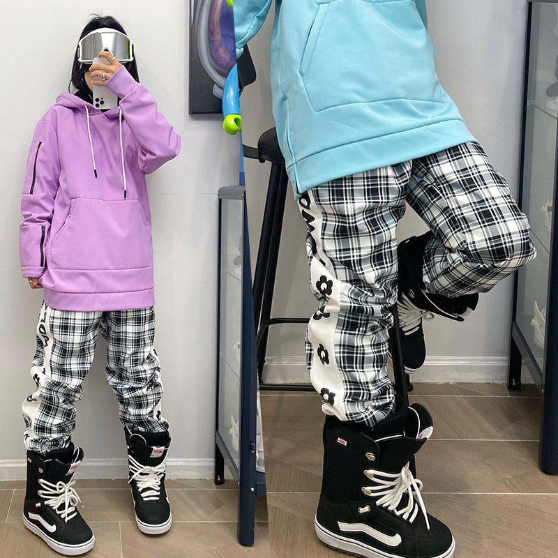 John Snow男女单板双板复古格子工装滑雪裤滑雪服防水保暖耐磨透