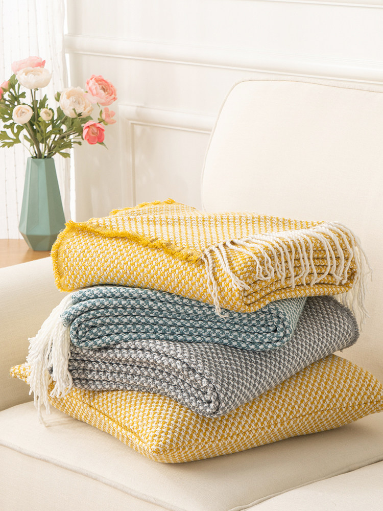 美式民宿装饰毯抱枕办公室午休毯针织沙发盖毯床尾搭巾搭毯铺床u.