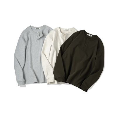 NATIVEWELL混纺亨利复古绒感长袖tee抗皱透气水洗不变形