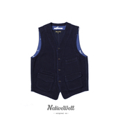 蓝染刺子编织工装 马甲 复古美式 NATIVEWELL