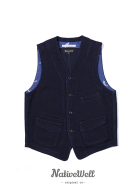 NATIVEWELL  蓝染刺子编织工装马甲 复古美式NV-03