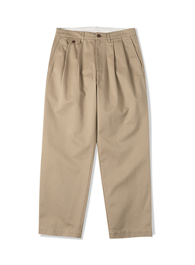 NATIVEWELL 双褶皱全棉斜纹工装长裤宽松版型经纬异色股纱定制