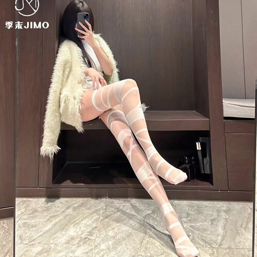 性感辣妹JK长筒过膝袜绑y2k白丝