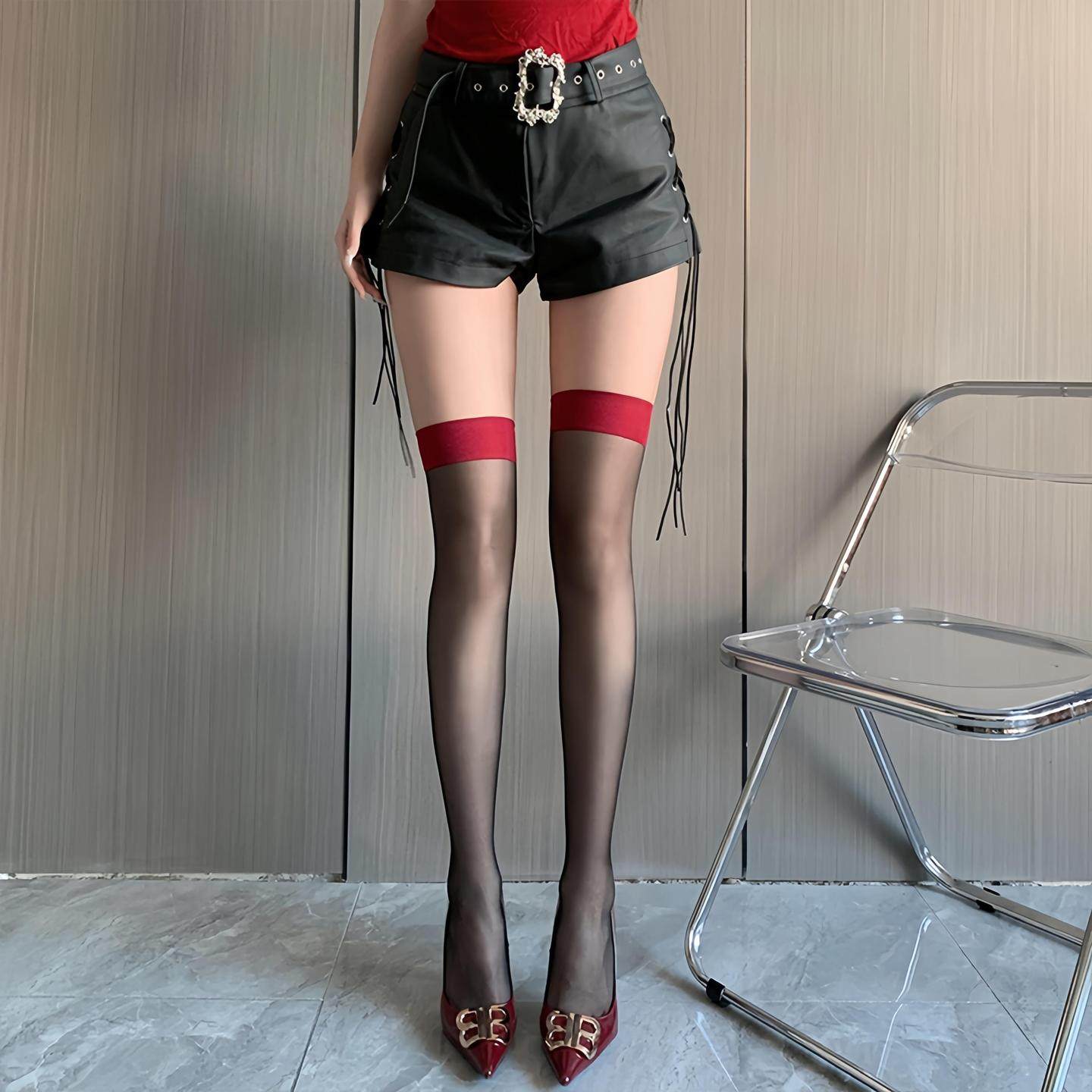 红边黑丝袜女性感过膝袜夏季超薄款撞色半截纯欲过膝大腿长筒丝袜,女士内衣/男士内衣/家居服,连裤袜/打底袜,淘宝优惠券,粉丝福利购,淘宝优惠卷