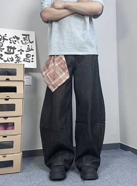 Mmel 美式复古原色弯刀牛仔裤男2025春秋新款潮牌宽松阔腿裤长裤