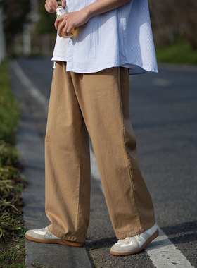 Mmel 卡其色裤子男款日系cityboy春秋宽松休闲裤潮牌直筒工装长裤