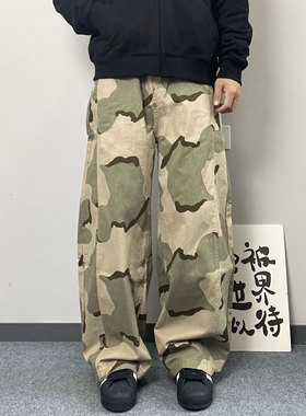 Mmel廓形迷彩弯刀工装裤男女美式复古拼接宽松潮牌香蕉裤休闲长裤