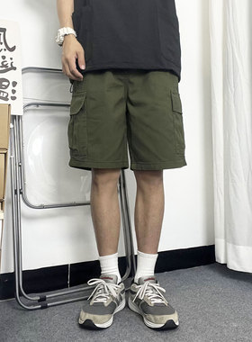 Mmel 军绿色工装短裤男2025夏季新款潮牌纯棉五分裤日系复古中裤