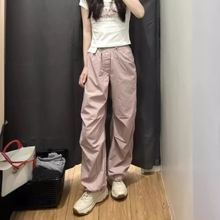休閑寬腿褲 464888 降落傘褲 2024年夏季 女裝 衛(wèi)褲 新款 吸汗速干工裝
