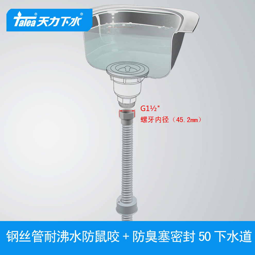 不锈钢水槽配件下水管道厨房洗菜盆下水软管排水管防臭放鼠咬尾管