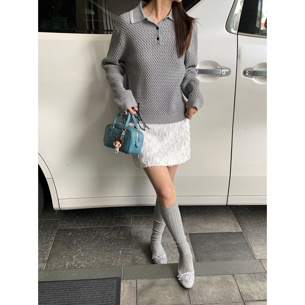韩系菱形格流苏白色半身裙春季女小个子a字裙短裙女