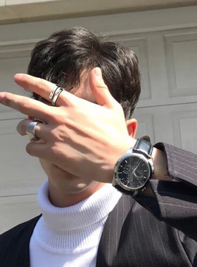 欧美风字母钛钢开口可调节戒指