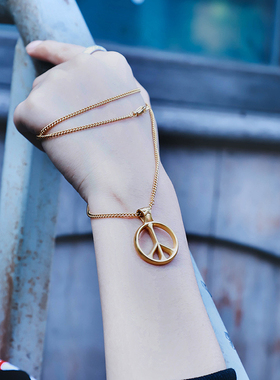 个性潮流复古项链欧美反战和平标志古银色情侣男女项链吊坠毛衣链