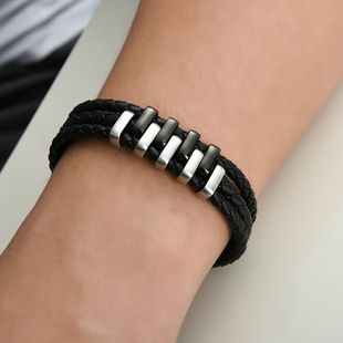 欧美风潮人牛皮绳编织手绳手链学生个性多层手环饰品男复古百搭款
