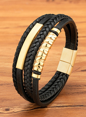 潮牌男钛钢高级感手链黑色手链潮