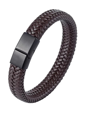 欧美风黑色钛钢编织皮质韩版手链