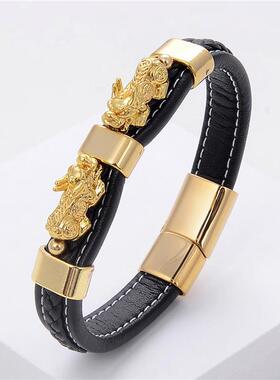 高颜值金色貔貅转运珠皮绳手链中国风手串本命年送男友礼物招财