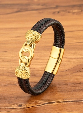 乾坤圈平安扣好运黑绳男款皮质编织手链本命年太岁护身黑色手绳