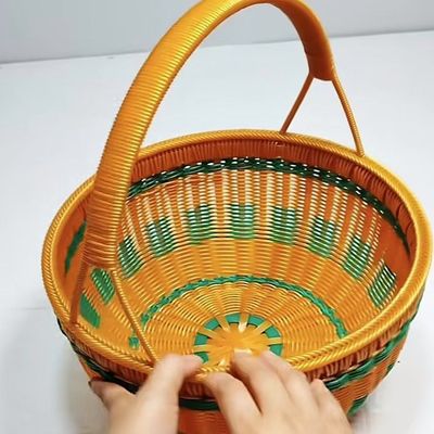 纯手工编织篮子购物仿藤条pet提菜篮传统水果篮野餐篮收纳筐