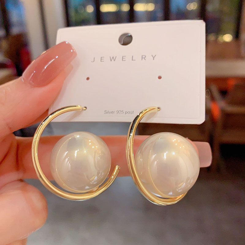 法式气质大颗珍珠耳钉女银针高级感耳环 Pearl Earring Jewelry