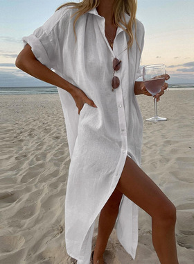 FD874衬衫式连衣裙Long sleeve shirt dress women clothing