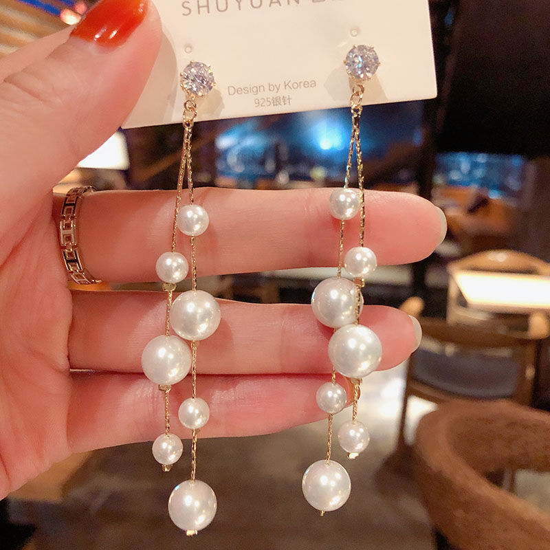 气质百搭流苏仿珍珠耳钉耳环Tassels Pearl Earring Ear Studs