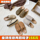 真皮勃肯鞋 41到43 拖鞋 女厚底外穿钓鱼软木博肯包头半拖鞋 懒人大码