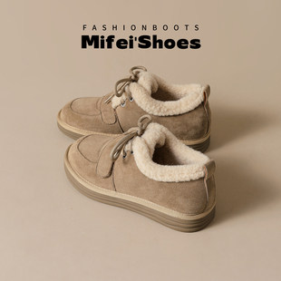 真皮~厚底雪地靴女2025冬季新款加绒勃肯鞋保暖毛毛棉鞋大码女鞋