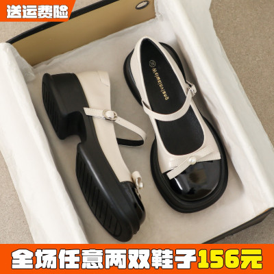 蝴蝶结松糕底厚底玛丽珍单鞋