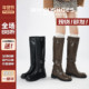 胖mm粗腿西部长筒靴女粗跟皮带扣大筒围加宽骑士靴大码 长靴41到43