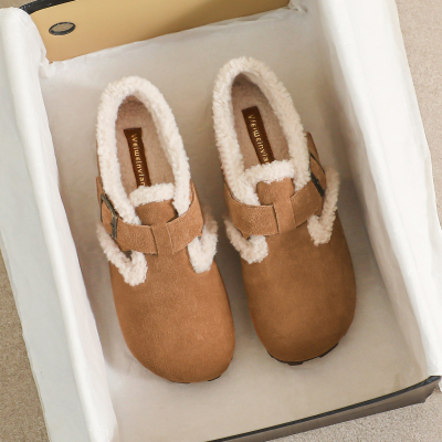 加绒勃肯鞋女冬软底2025新款一脚蹬真皮博肯毛毛鞋大码女鞋41到43