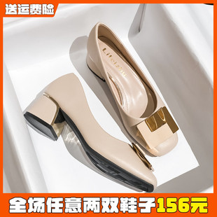女夏粗跟百搭2025年新款 中跟奶奶鞋 高跟鞋 浅口瓢鞋 41到43 大码 女鞋