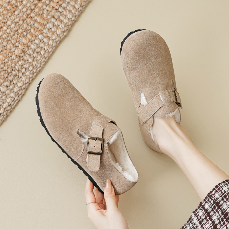 厚底勃肯鞋女真皮全包2025秋冬新款加绒博肯毛毛鞋大码女鞋41到43