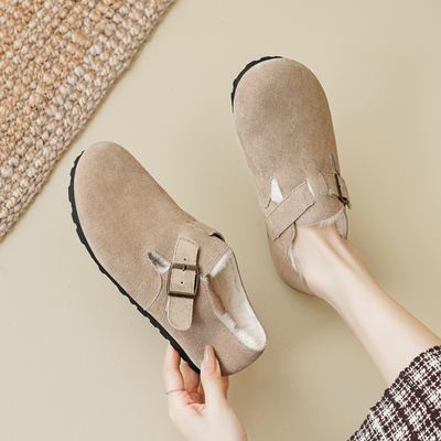 厚底勃肯鞋女真皮全包2025秋冬新款加绒博肯毛毛鞋大码女鞋41到43