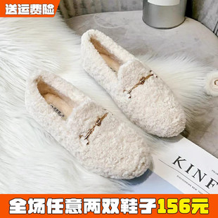 女鞋 毛毛鞋 加绒厚底大码 百搭羊羔毛豆豆鞋 41到43 女冬外穿2025新款
