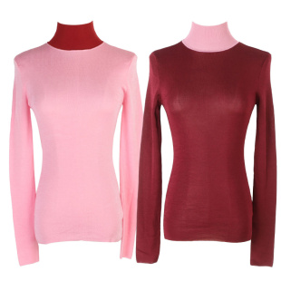 长袖 秋冬新款 短款 气质法式 针织外穿 高领针织打底上衣撞色修身