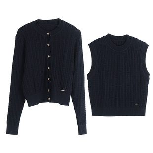 针织开衫 长袖 镂空背心套头上衣女式 薄款 休闲针织 春季 纯色法式 新款