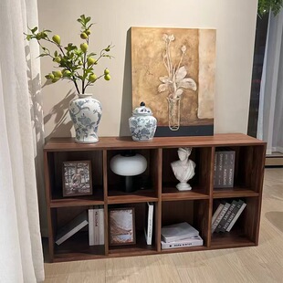 落地家用儿童书架胡桃木色复古自由组合床边八格电视置物格子柜