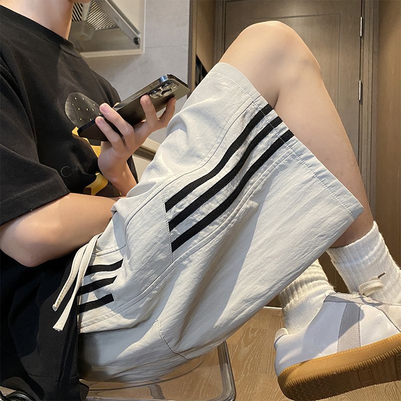 条纹速干短裤男夏季薄款篮球运动休闲中裤美式潮牌潮流宽松五分裤