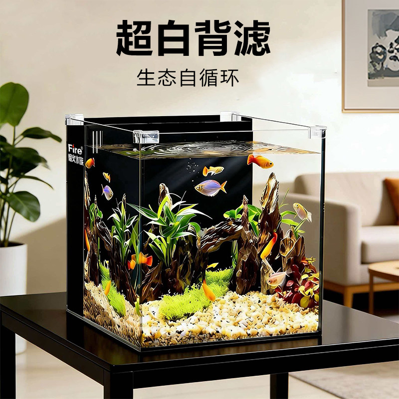 超白背滤鱼缸桌面方形生态缸轻松养鱼家用观赏缸