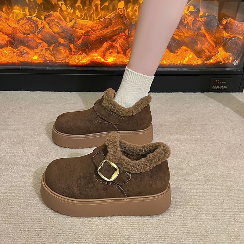 厚底增高加绒勃肯鞋女2025秋冬新款加厚东北雪地靴皮带扣防滑棉鞋