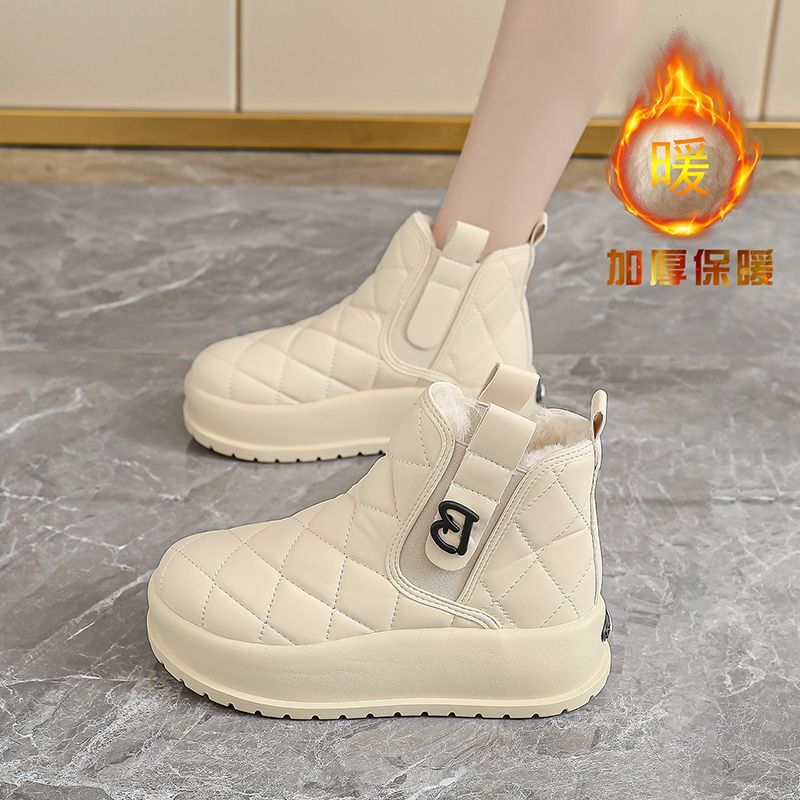 增高加厚东北雪地靴女款2025新款冬季厚底松紧带棉鞋加绒面包短靴