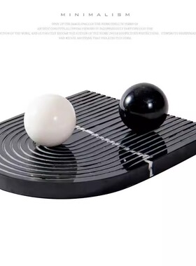 极简黑色大理石椭圆托盘摆件