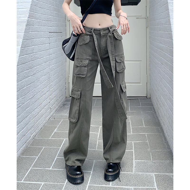 裤子女高腰直筒裤工装裤大码显瘦秋季甜酷风宽松阔腿裤休闲裤长裤