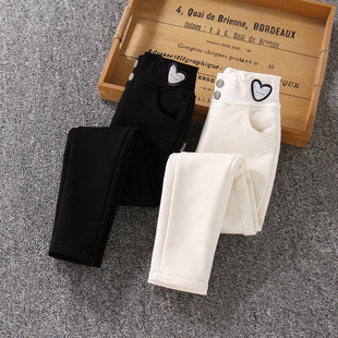 女童裤子春秋款2026新款紧身靴子裤白黑中大童修身弹力铅笔小脚裤