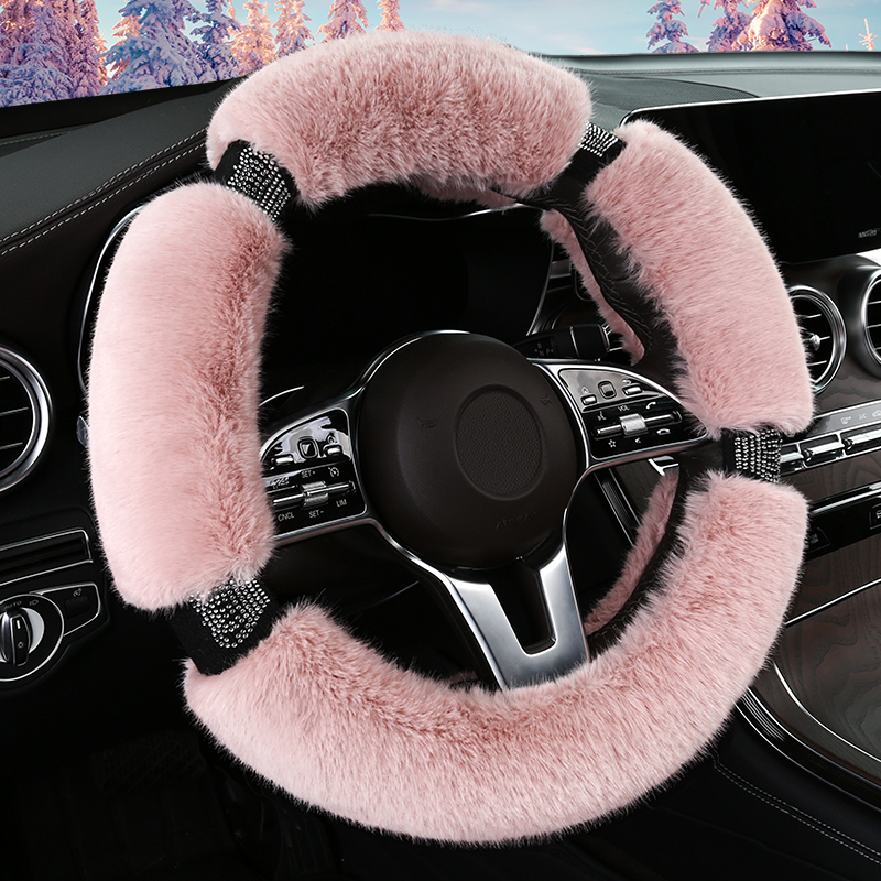 汽车方向盘套冬季毛绒可爱女款防滑保暖水貂绒短绒简约车保护把套