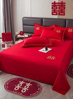 大红色结婚床单单件酒店一次性红床单三件套婚庆床罩女方男方被单