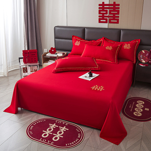大红色结婚床单单件酒店一次性红床单三件套婚庆床罩女方男方被单