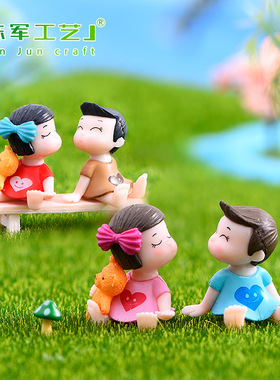 微景观蝴蝶结情侣娃娃公仔盆栽装饰小摆件  居家造景蛋糕摆件