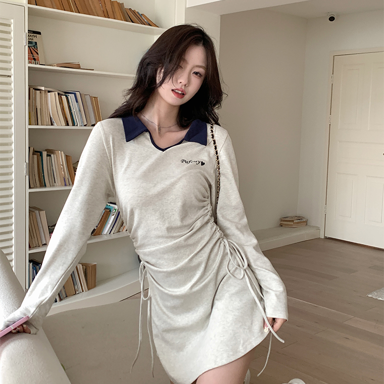 美式连衣裙美式字母侧边抽绳裙